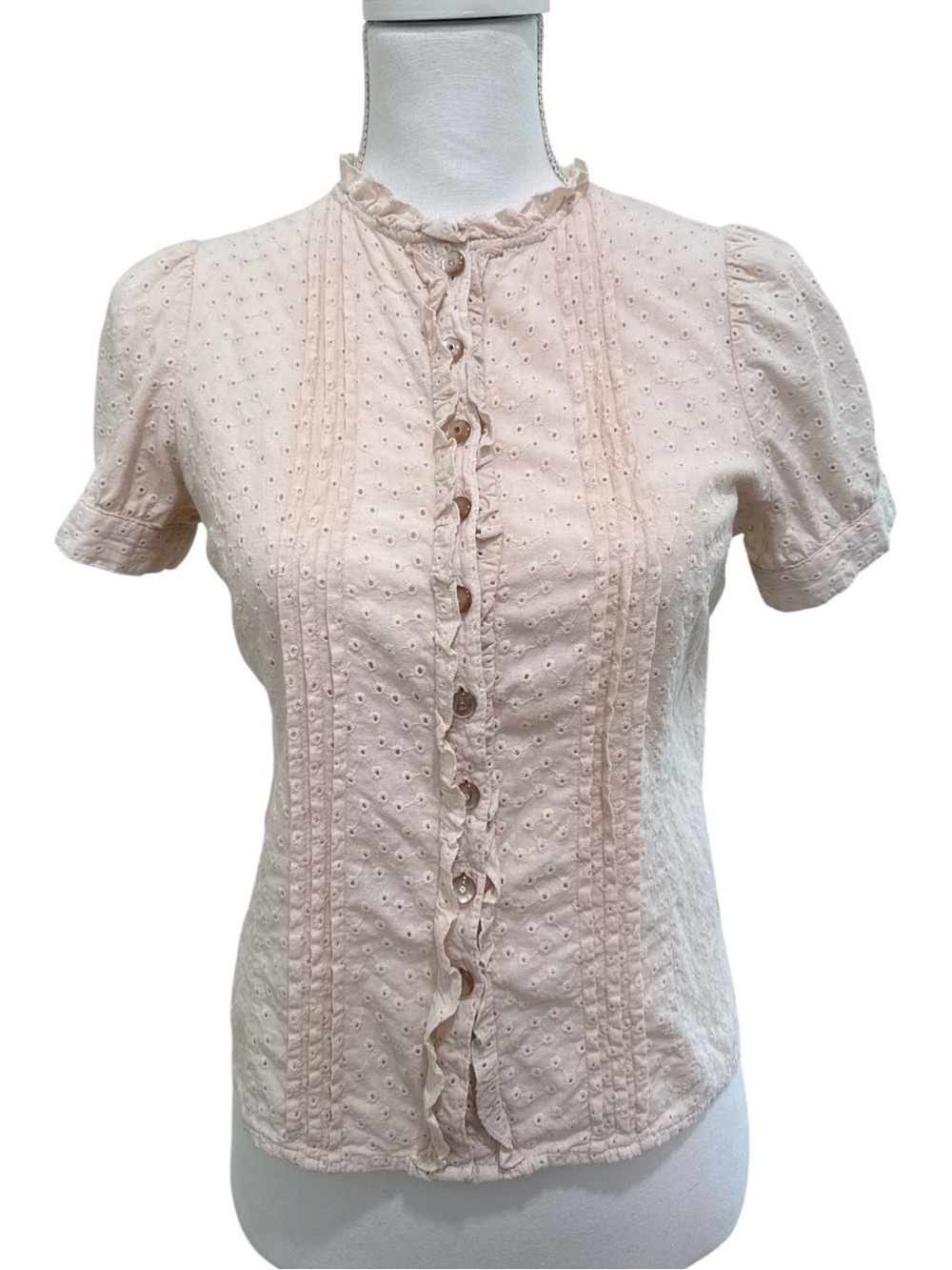 Miss Me Blush Eyelet Ruffle Button-Front Shirt